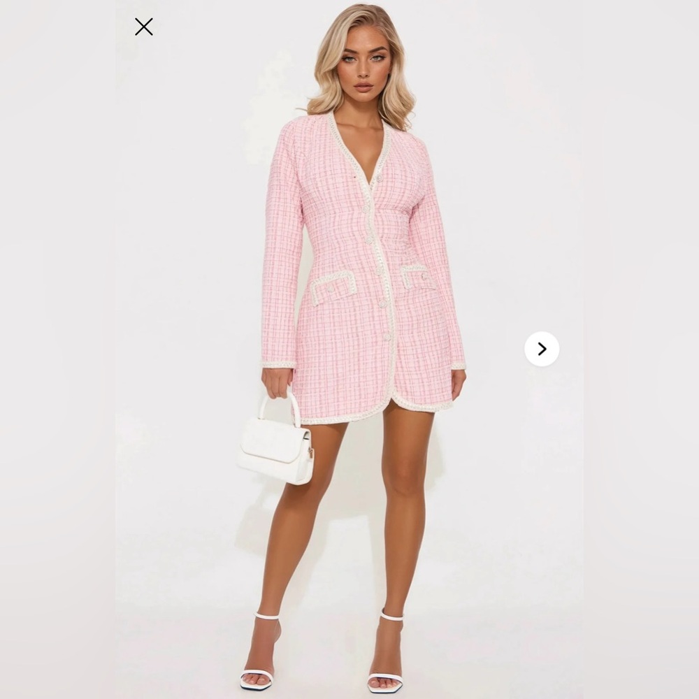 Fashion Nova Pink Tweed Mini Dress – Size M (NWT)